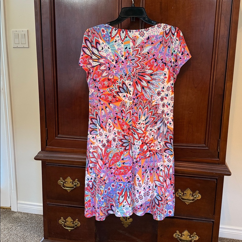 Ivy Lane Dress Medium Petite Bright Pink Orange Metallic Detail Short Sleeve - Picture 2 of 3